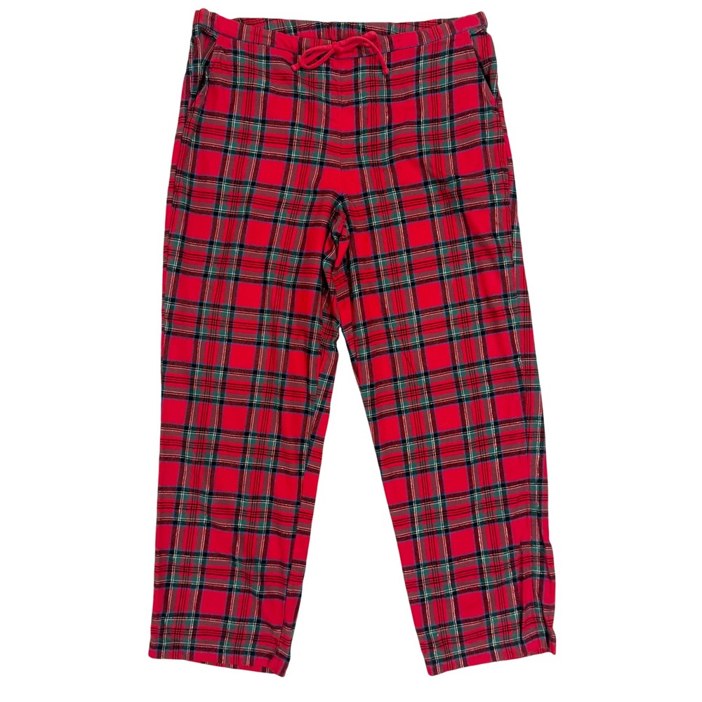 Talbots Pajama Pants Womens Medium Red Plaid Excellent Metallic Tartan Lounge